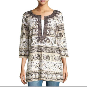 CALYPSO ST. BARTH Oliphant Hester Tunic Black White Taupe Gold XS Elephant Top